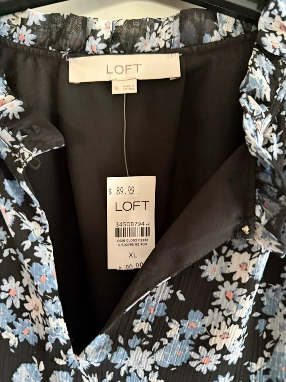 LOFT Black Midi Dress with Light Blue Floral Print - Picture 2 of 7